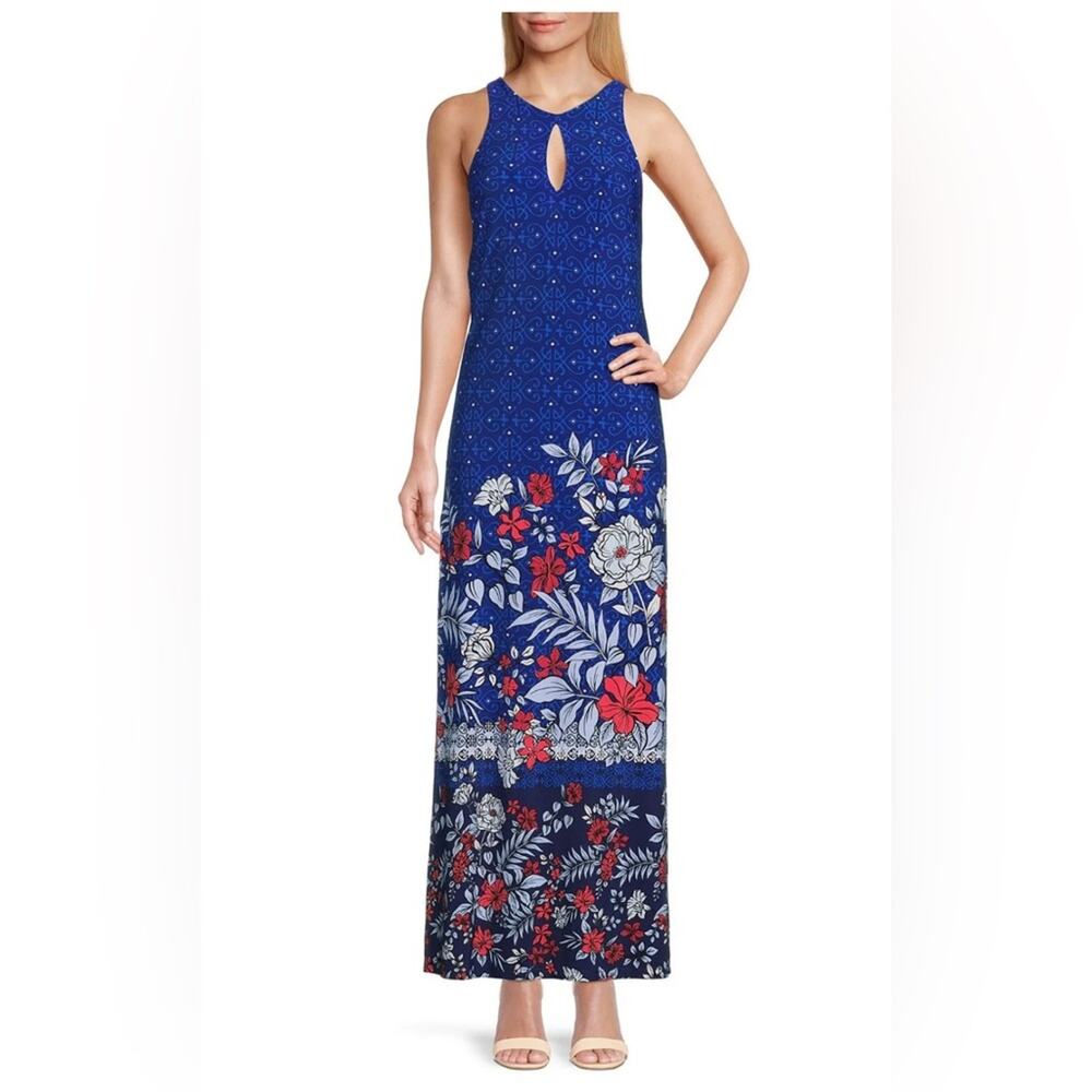 NWT Tommy Bahama Geo Garden Matte Jersey High Keyhole Jewel Neck Maxi Dress XL
